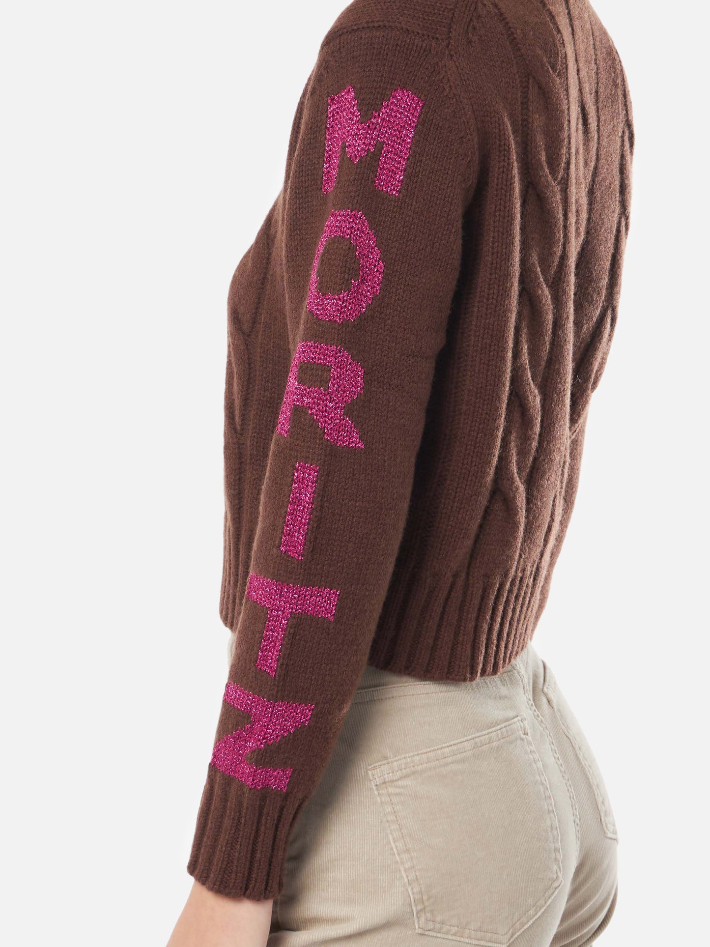 Woman turtleneck braided sweater with Saint Moritz jacquard