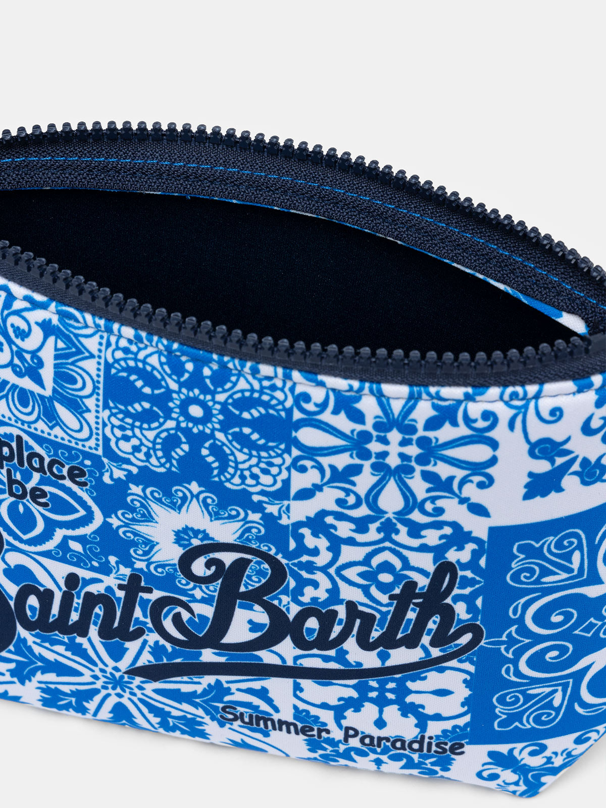 Pochette Scuba Aline con stampa maiolica