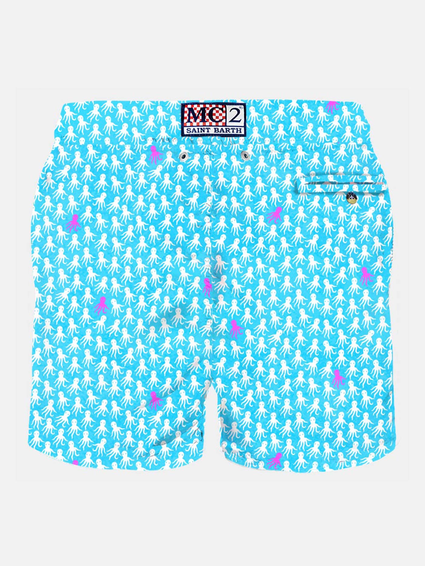 Man light fabric swim shorts with white and fuchsia octopus print - MC2 Saint Barth