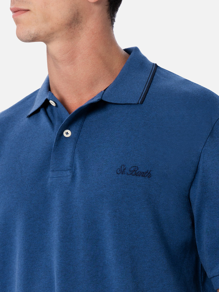 Man denim blue cotton piquet polo shirt Beverly Hills - MC2 Saint Barth
