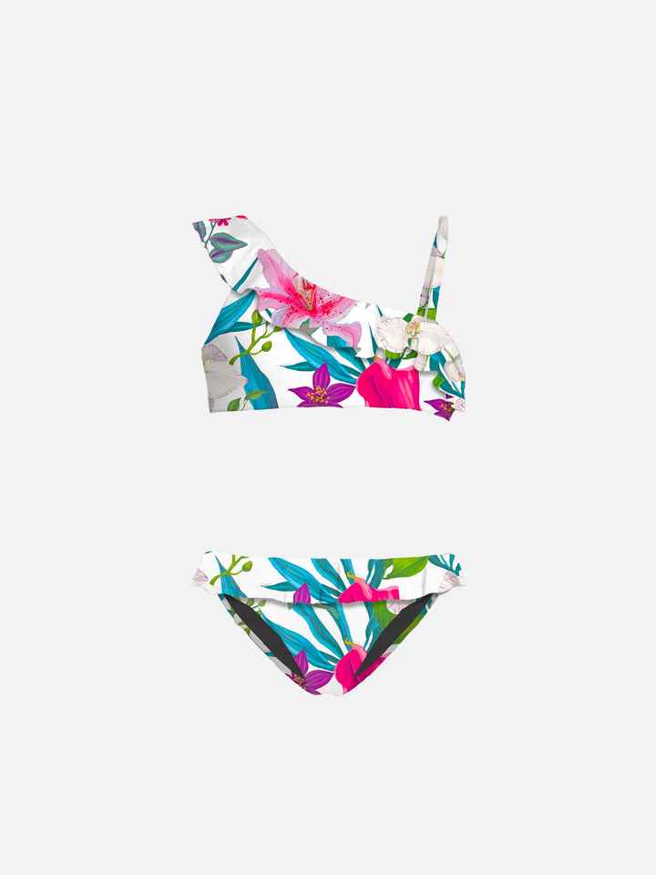 Bikini da bambina monospalla con volant