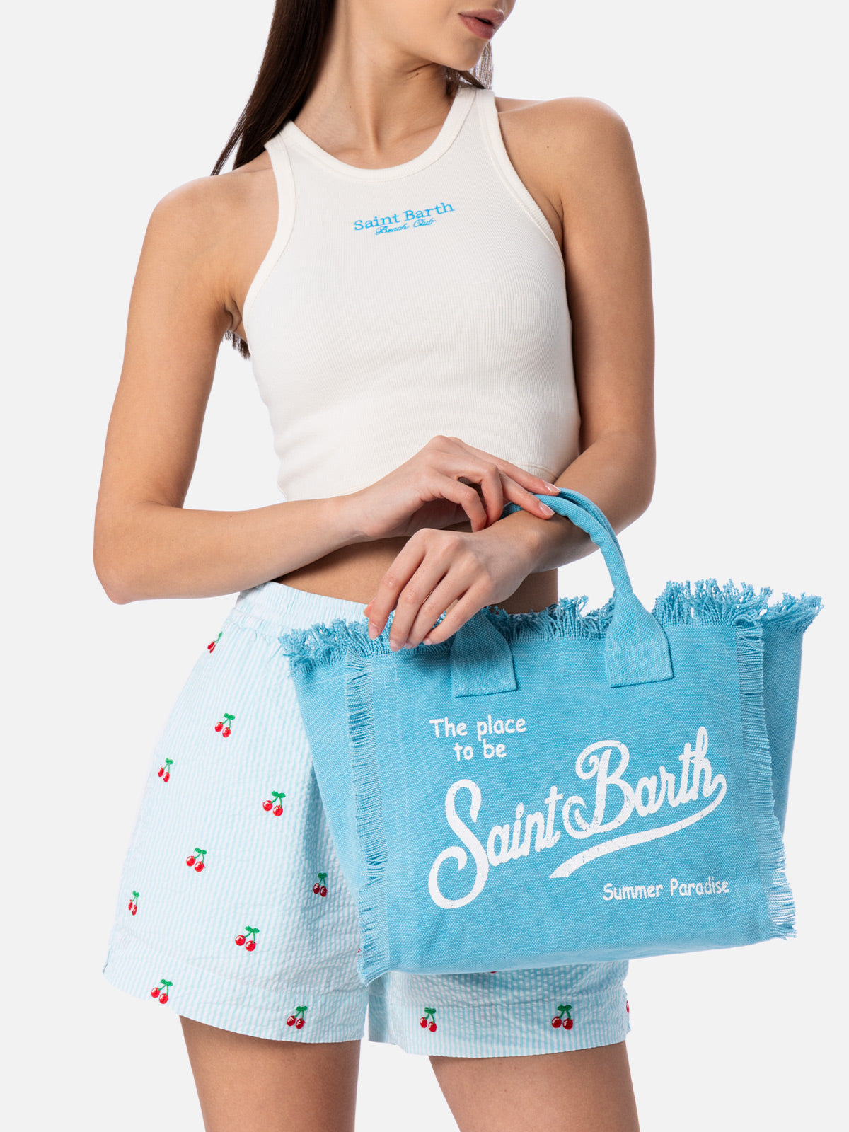 Light blue cotton canvas Colette handbag