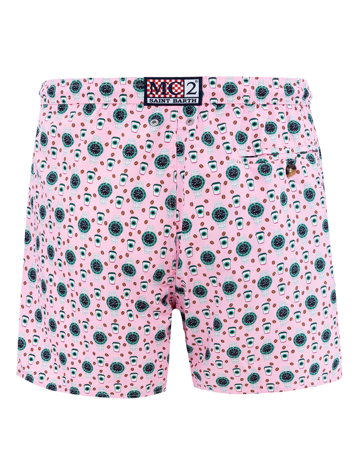 Man lightweight fabric swim-shorts Lighting Micro Fantasy with watches print - MC2 Saint Barth