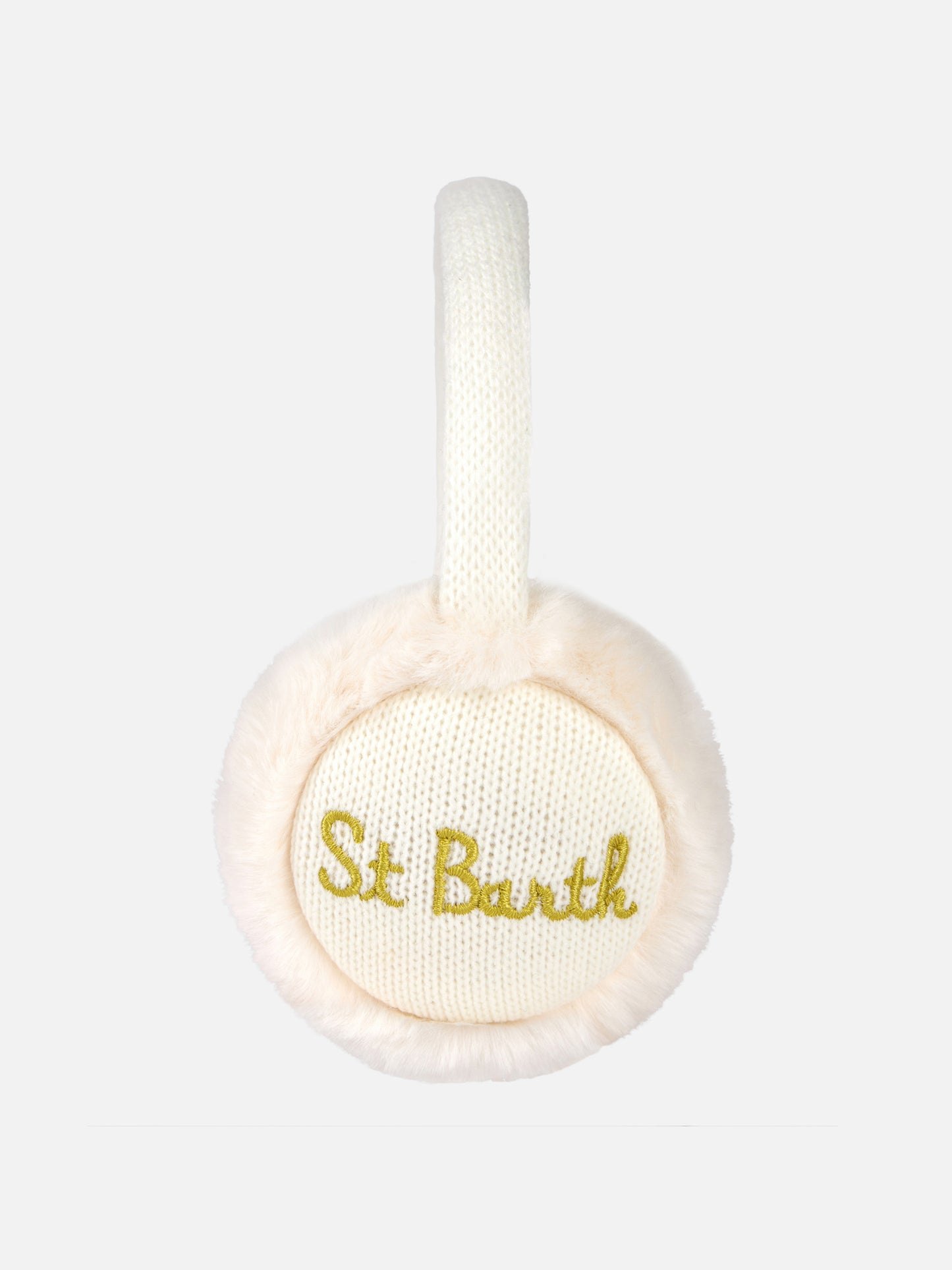 Woman white tricot earmuffs with furry details - MC2 Saint Barth