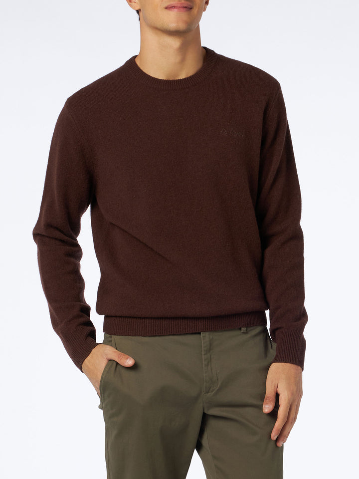 Man crewneck brown lambswool sweater with St. Barth embroidery - MC2 Saint Barth
