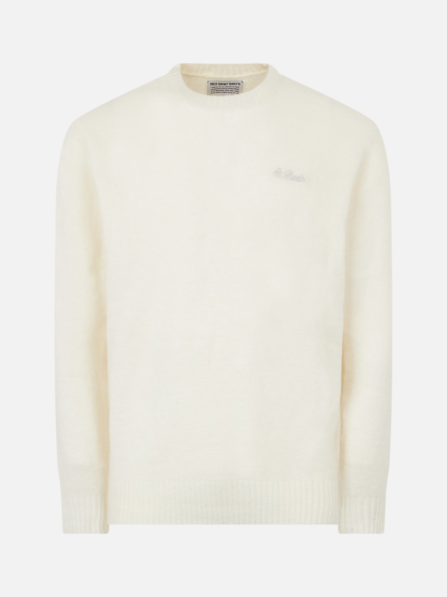 Jersey de lana elástica blanco para hombre con bordado St. Barth