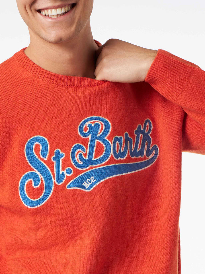 Man crewneck orange sweater with St. Barth embroidery - MC2 Saint Barth