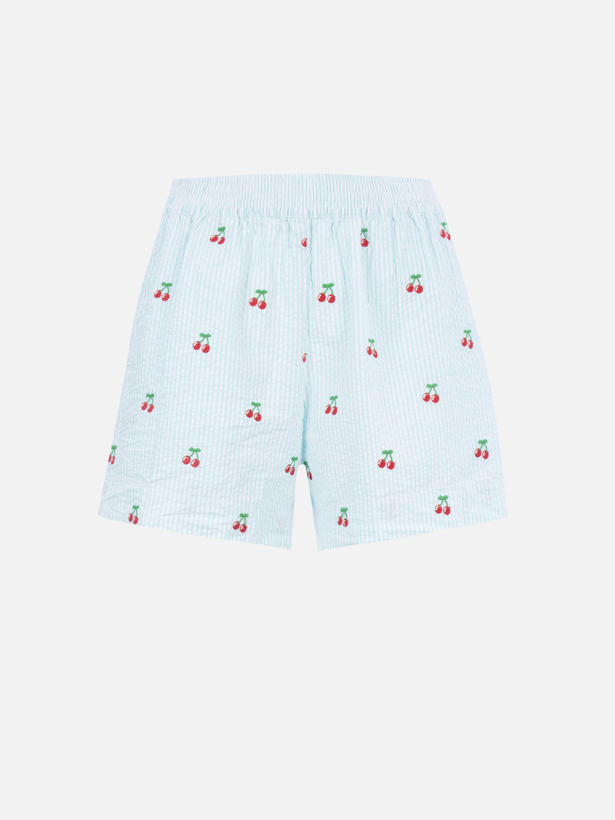 Woman seersucker striped pull up shorts Meave with cherry patches - MC2 Saint Barth