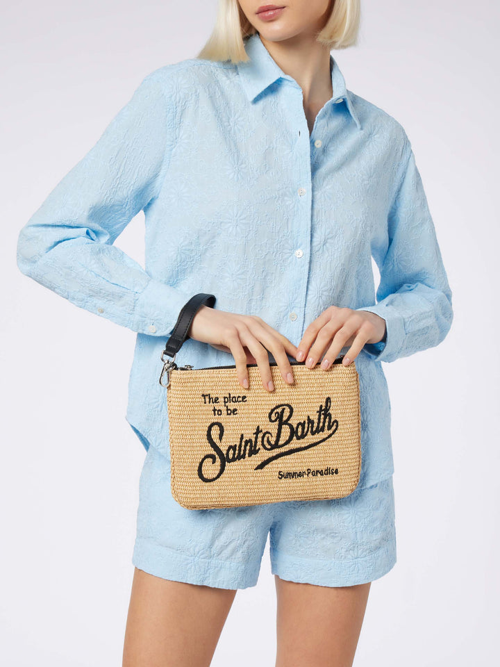 Parisienne Straw effect pouch bag with black details - MC2 Saint Barth