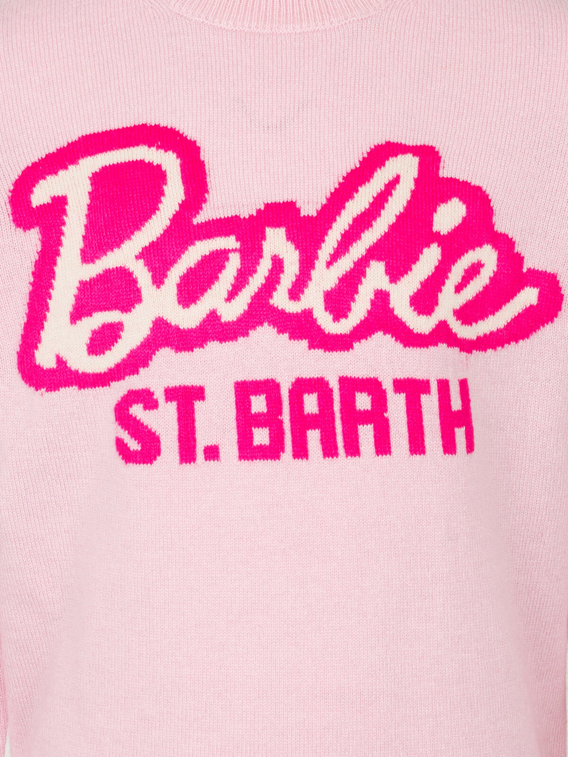 Girl crewneck pink sweater with Barbie logo jacquard | BARBIE SPECIAL EDITION - MC2 Saint Barth
