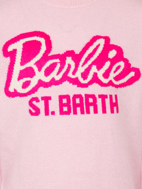 Girl crewneck pink sweater with Barbie logo jacquard | BARBIE SPECIAL EDITION - MC2 Saint Barth