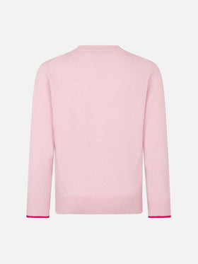 Girl crewneck pink sweater with Barbie logo jacquard | BARBIE SPECIAL EDITION - MC2 Saint Barth