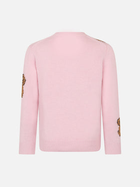 Girl crewneck soft ribbed sweater with St. Barth Friend embroidery - MC2 Saint Barth