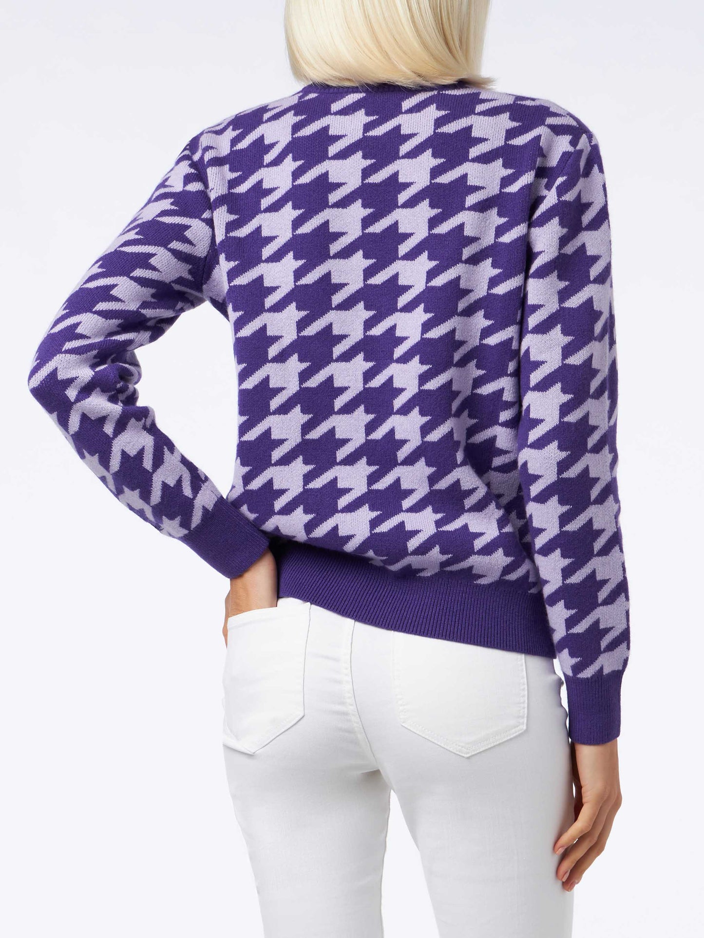 Woman crewneck pied de poule sweater with Snoopy jacquard | SNOOPY PEANUTS™ SPECIAL EDITION - MC2 Saint Barth