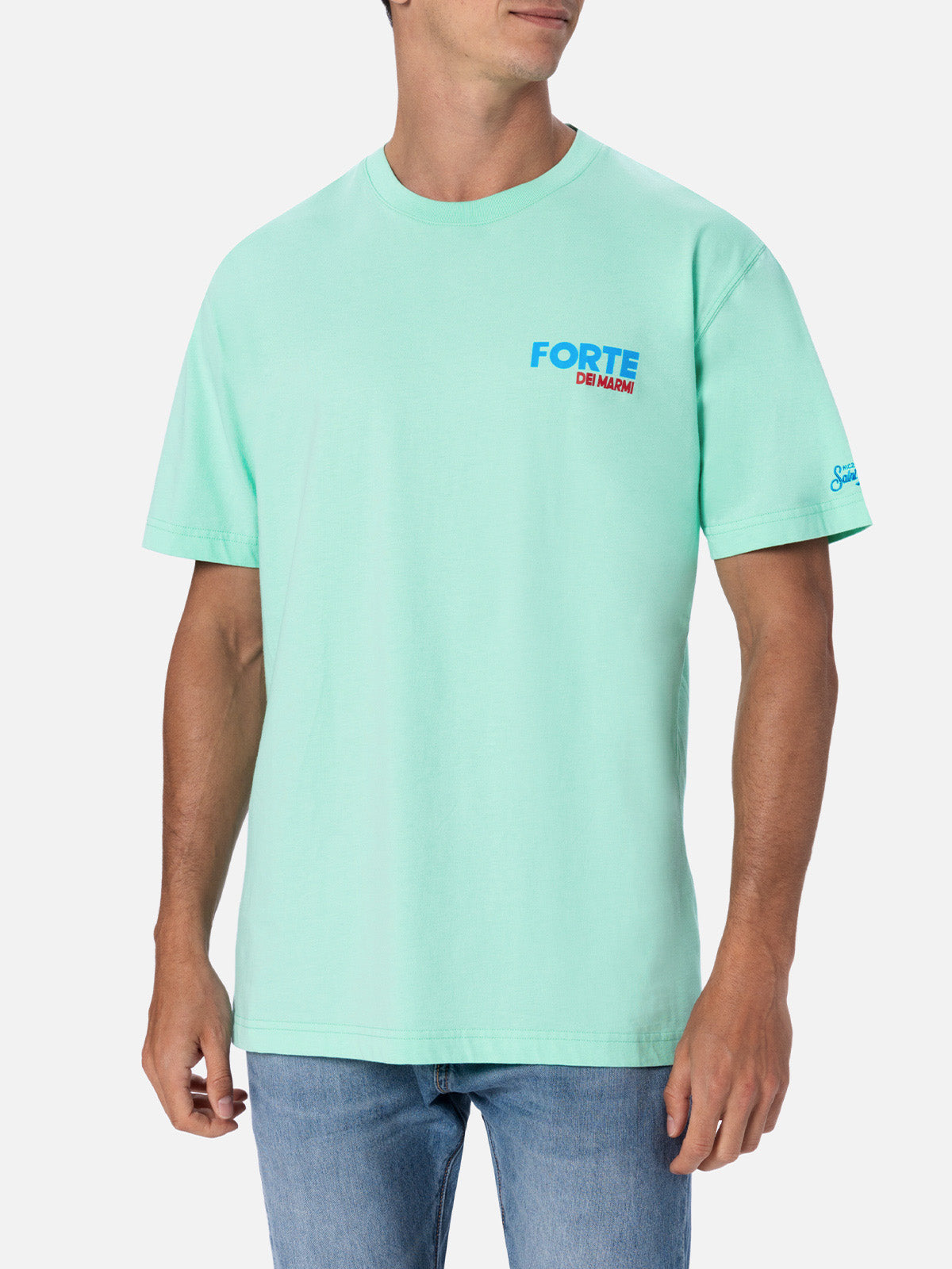 Man cotton t-shirt with Forte dei Marmi postcard placed print - MC2 Saint Barth