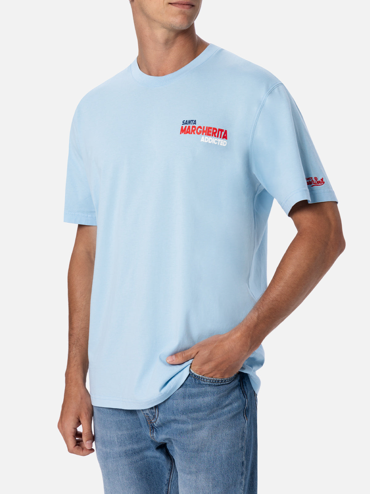 Man cotton t-shirt with Santa Margherita Addicted postcard placed print - MC2 Saint Barth