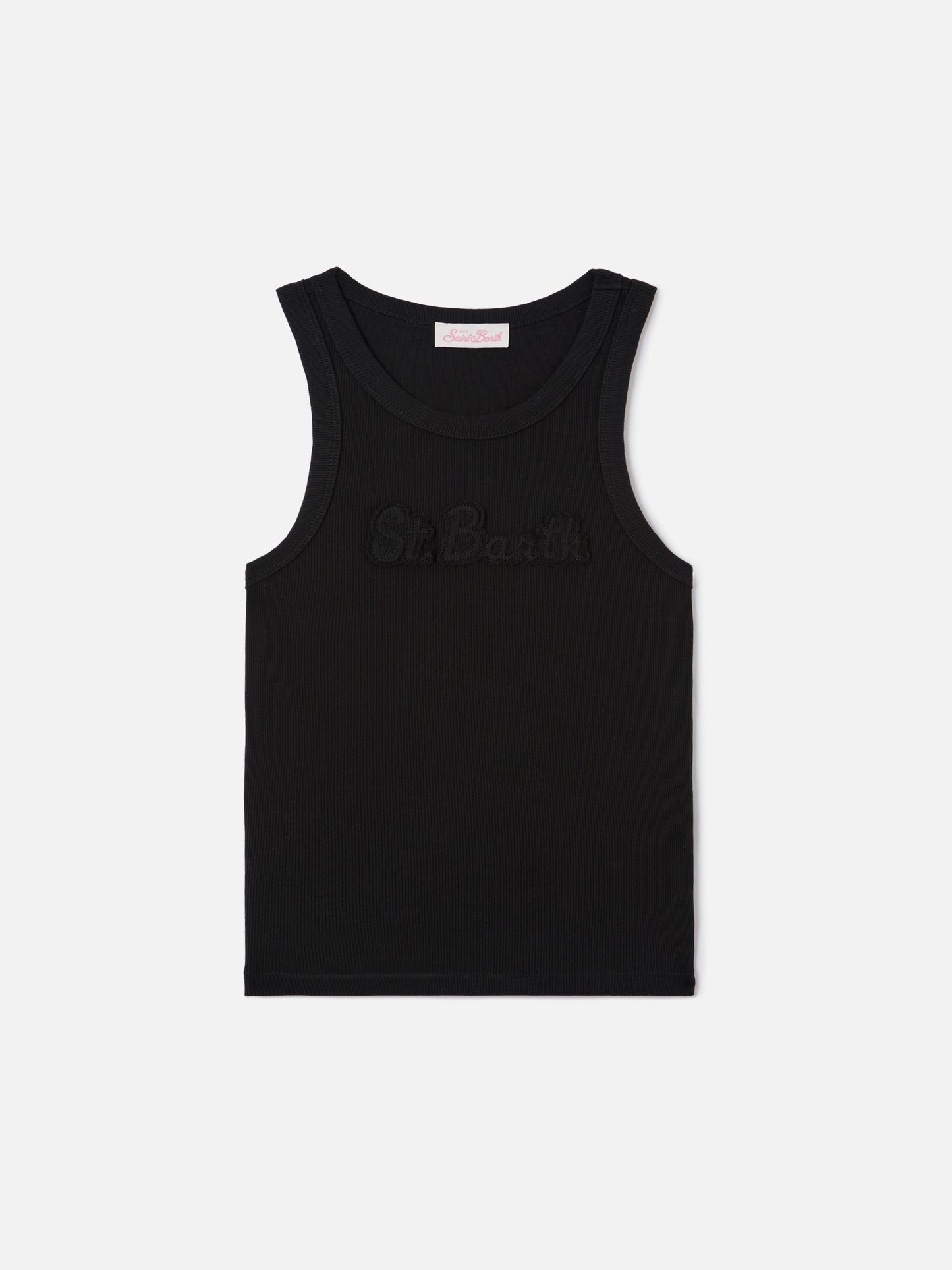 Ribbed black Ada tank top with raised logo patch
