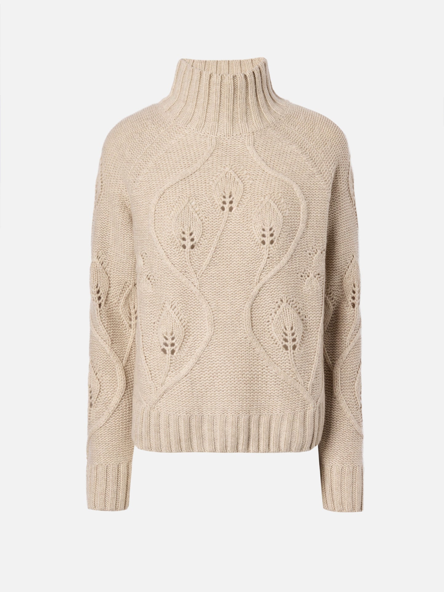 Beige high-neck Alais sweater in cashmere blend with 3D flowers