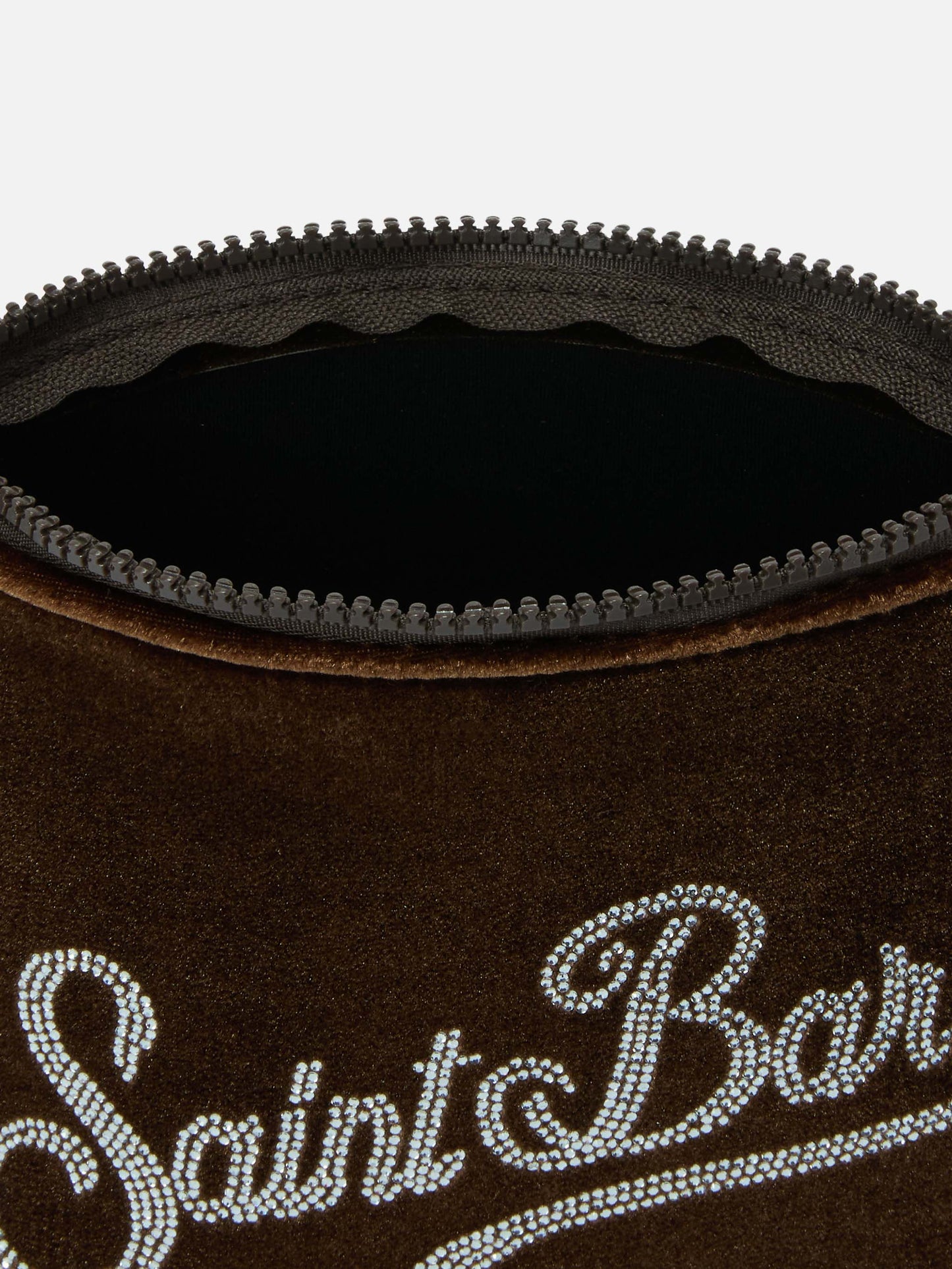 Pochette Aline Velvet in velluto cammello e strass