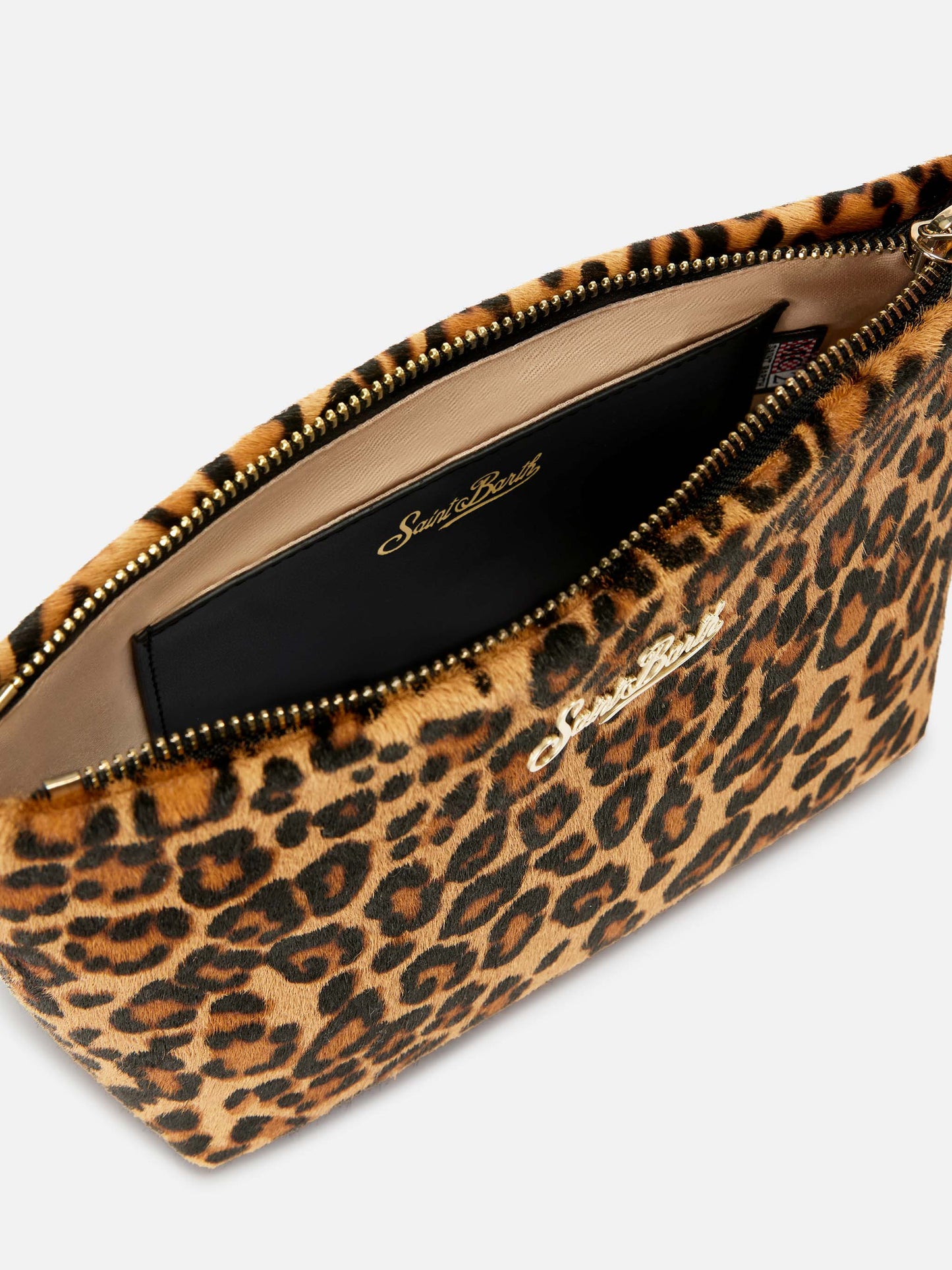Bolso Aline en pelo de pony con estampado de leopardo y placa con logo de metal