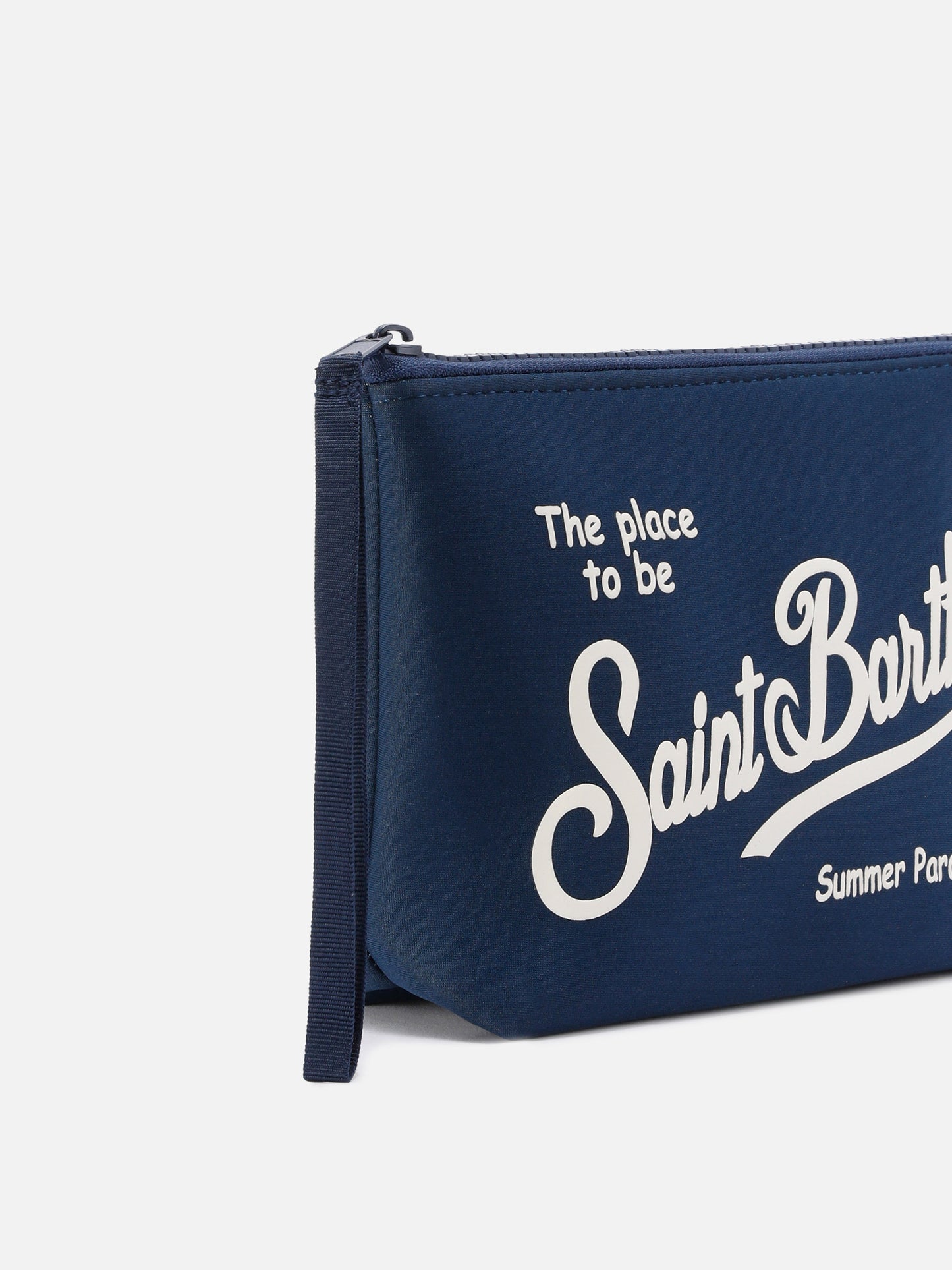 Pochette Aline en scuba bleu marine avec logo imprimé