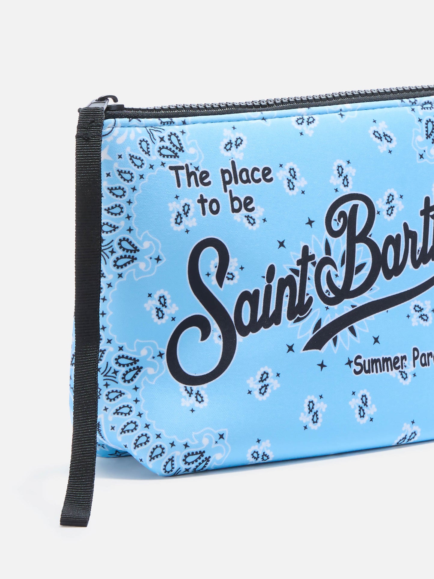 Pochette scuba Aline con estampado bandana celeste