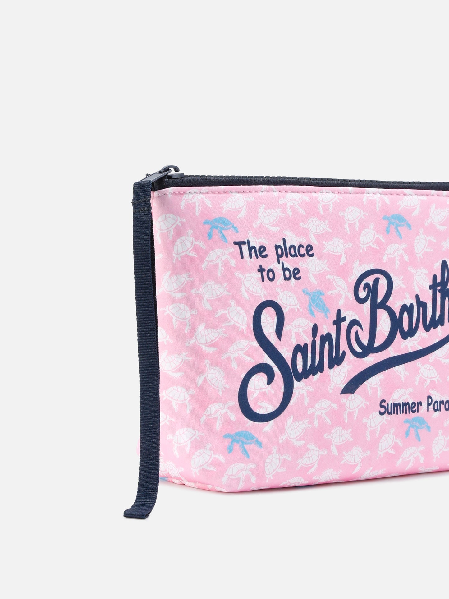 Aline scuba pouch in pink with contrasting turtle print