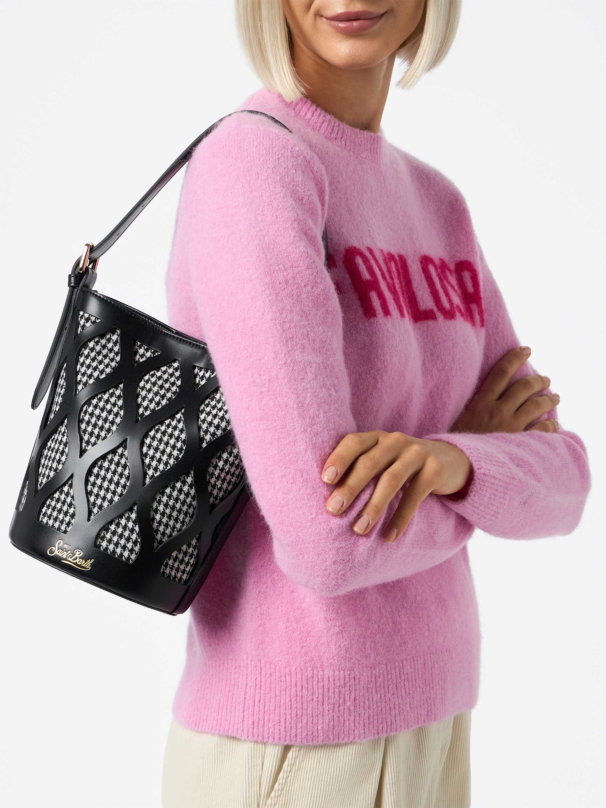 Bucket bag Alexandra with pied de poule print - MC2 Saint Barth