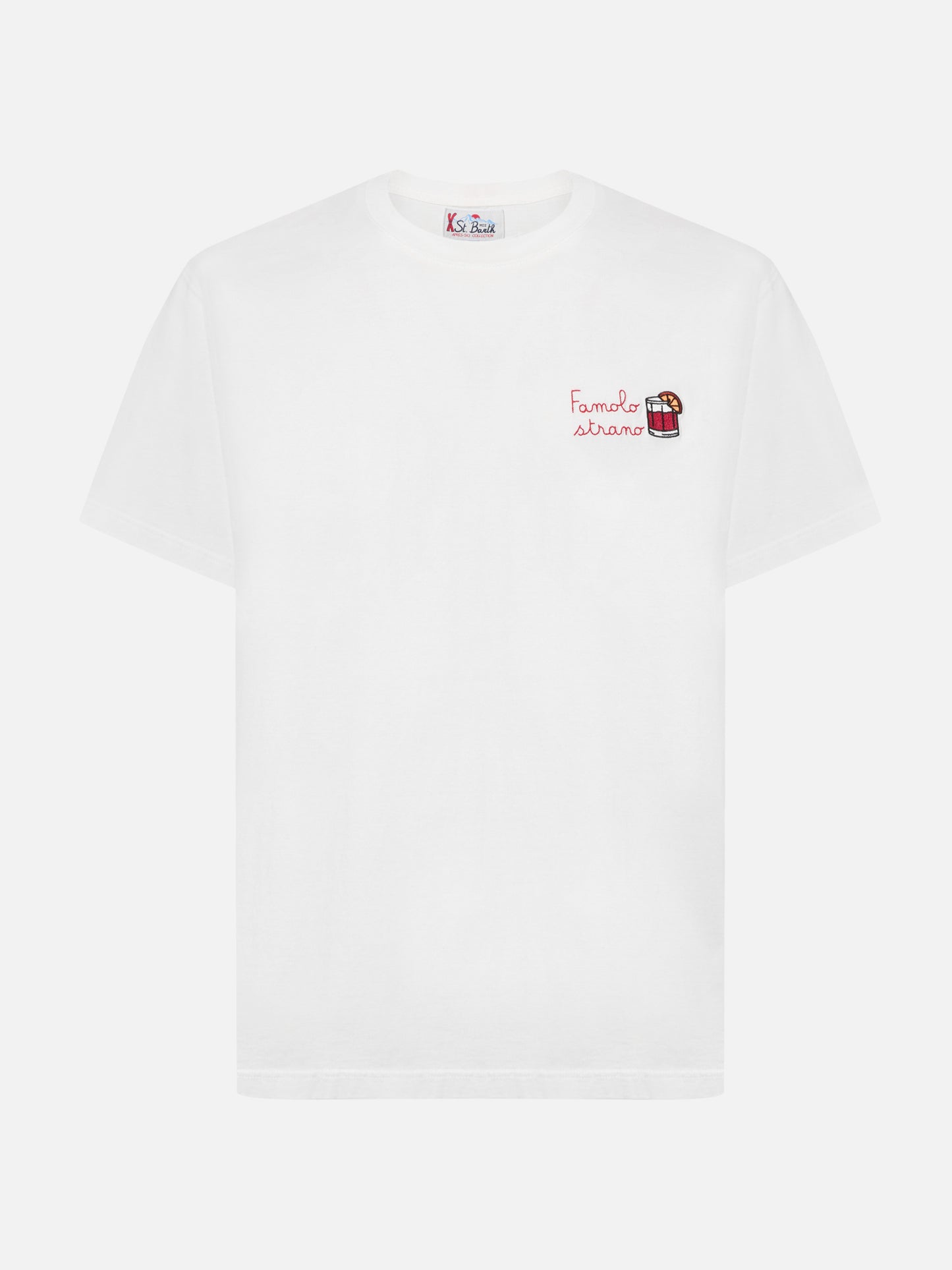 Weißes Arnott-Baumwoll-T-Shirt mit Famolo-Strano-Stickerei