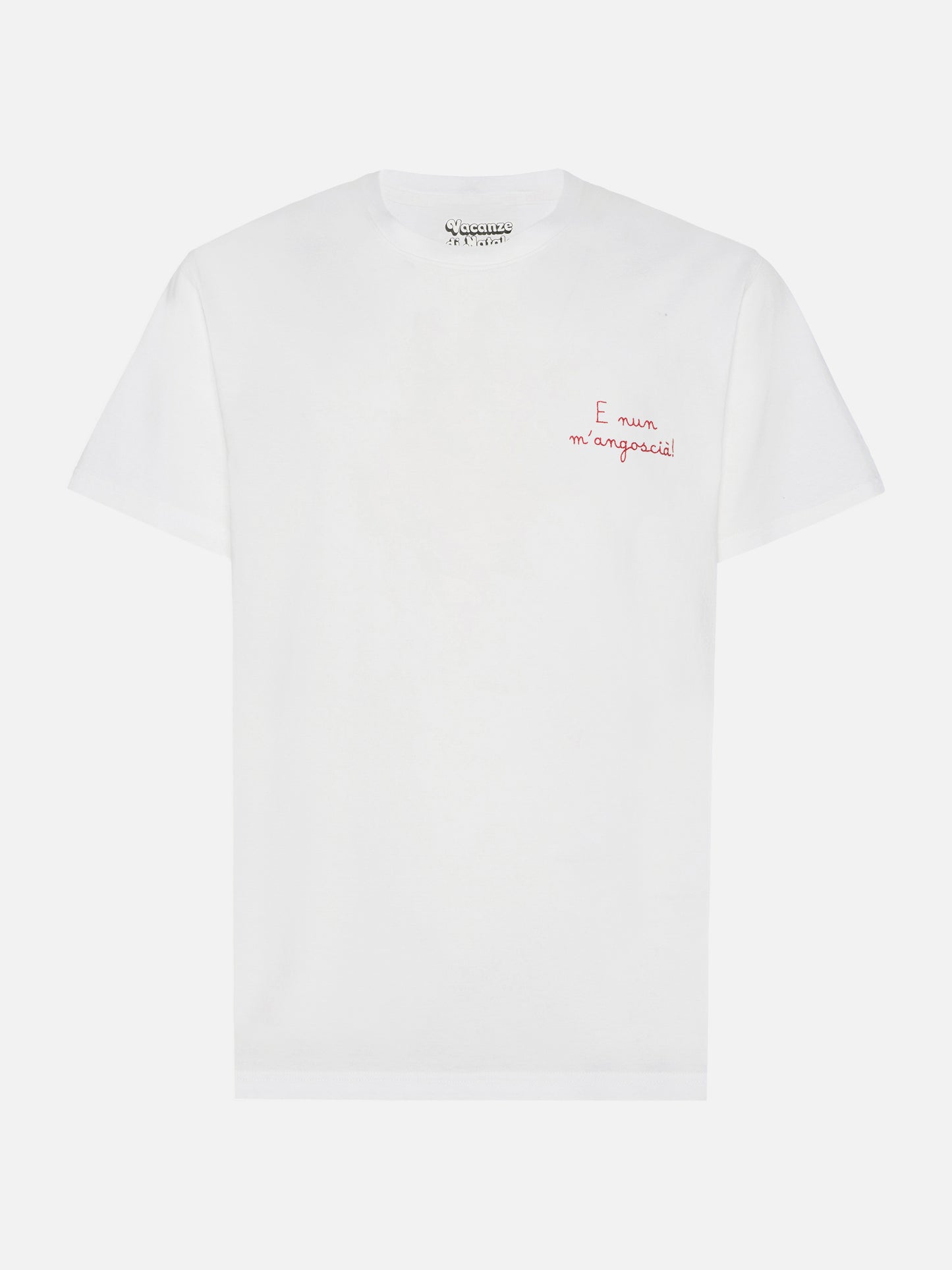 Arnott T-shirt chaud d’hiver en coton blanc avec broderie E nun m’angoscià | VACANZE DI NATALE SPECIAL EDITION