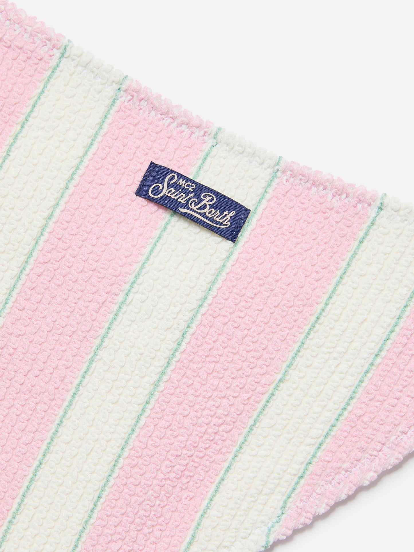 Baker crinkle bikini with pink and cream stripes