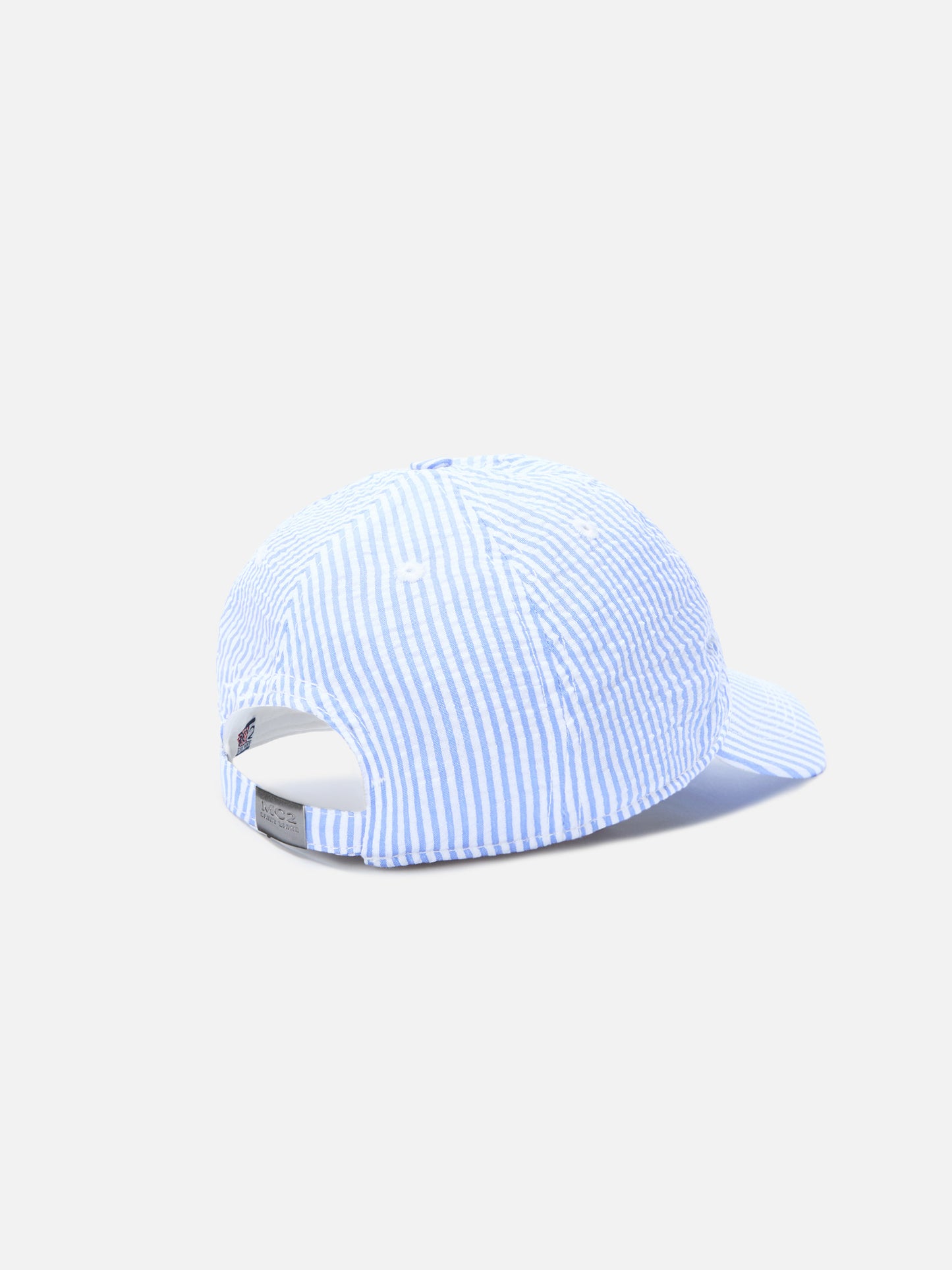 Gorra de béisbol con visera en seersucker de algodón con rayas azul claro y blancas