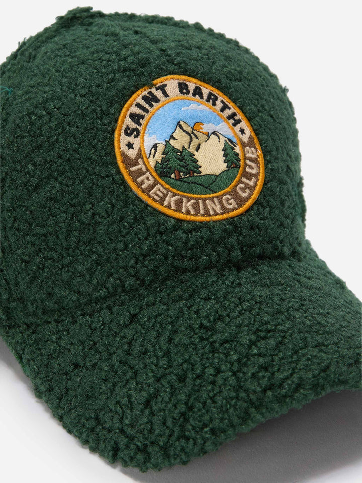 Cappellino da baseball in sherpa verde con ricamo St. Barth