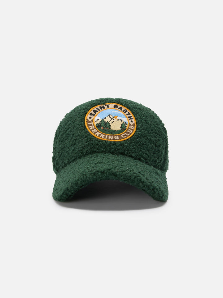 Cappellino da baseball in sherpa verde con ricamo St. Barth