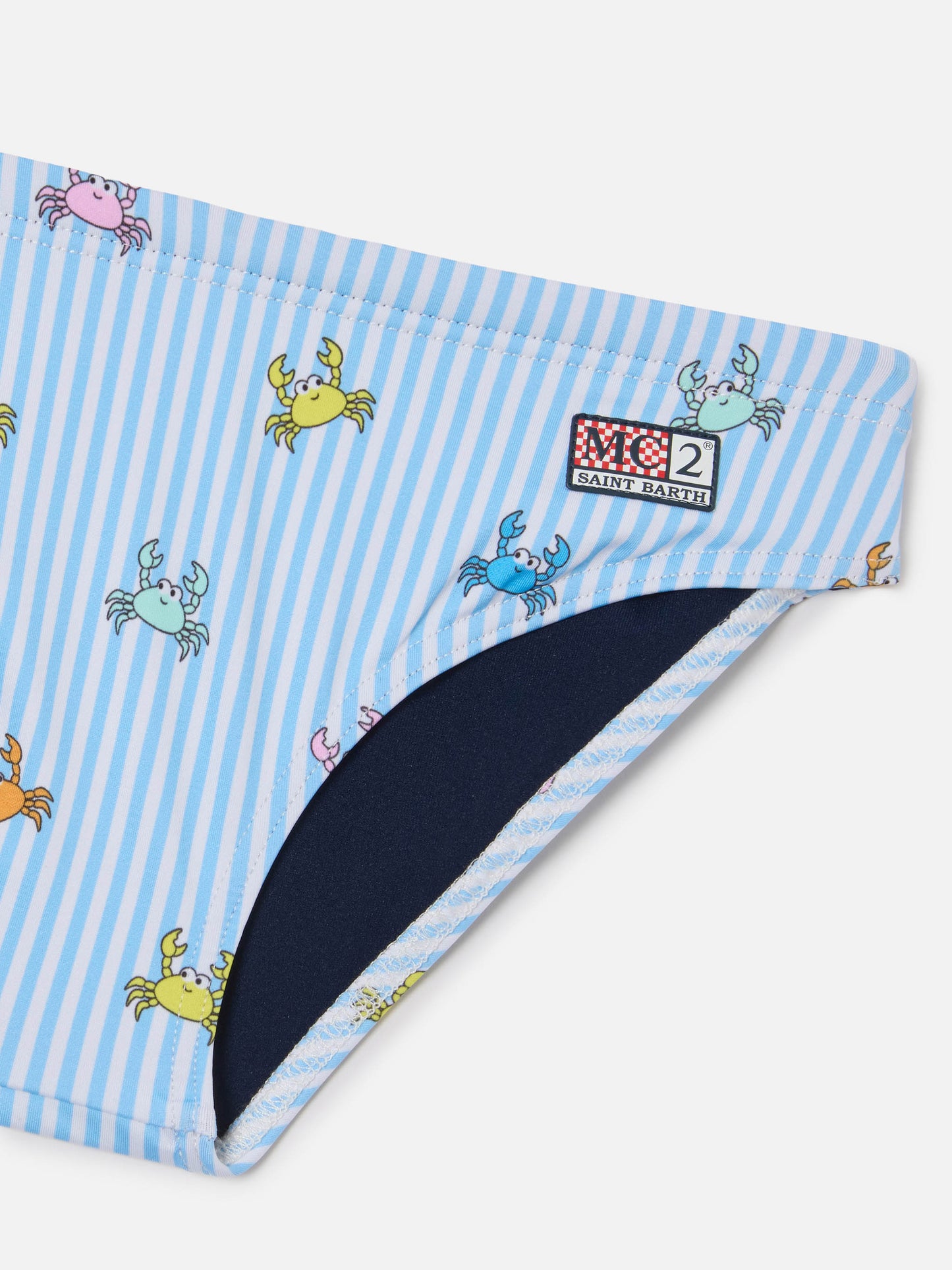 Billy striped swim briefs with all-over crab print