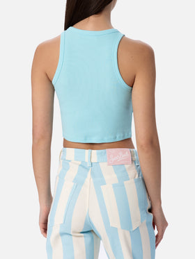 Woman rib-knit cotton crop tank with Saint Barth Beach Club embroidery - MC2 Saint Barth
