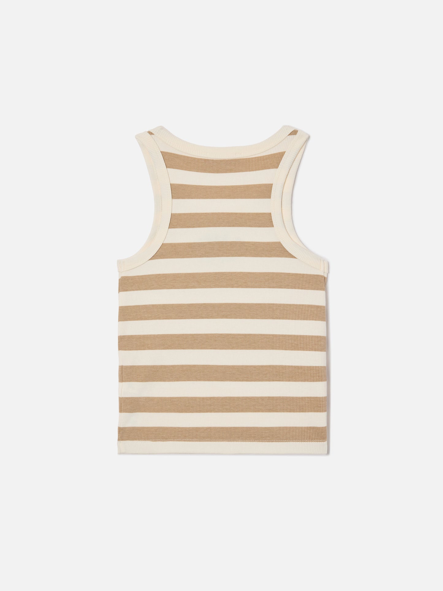 Blaues Jr Tanktop mit beige-weißen Streifen und gesticktem Logo