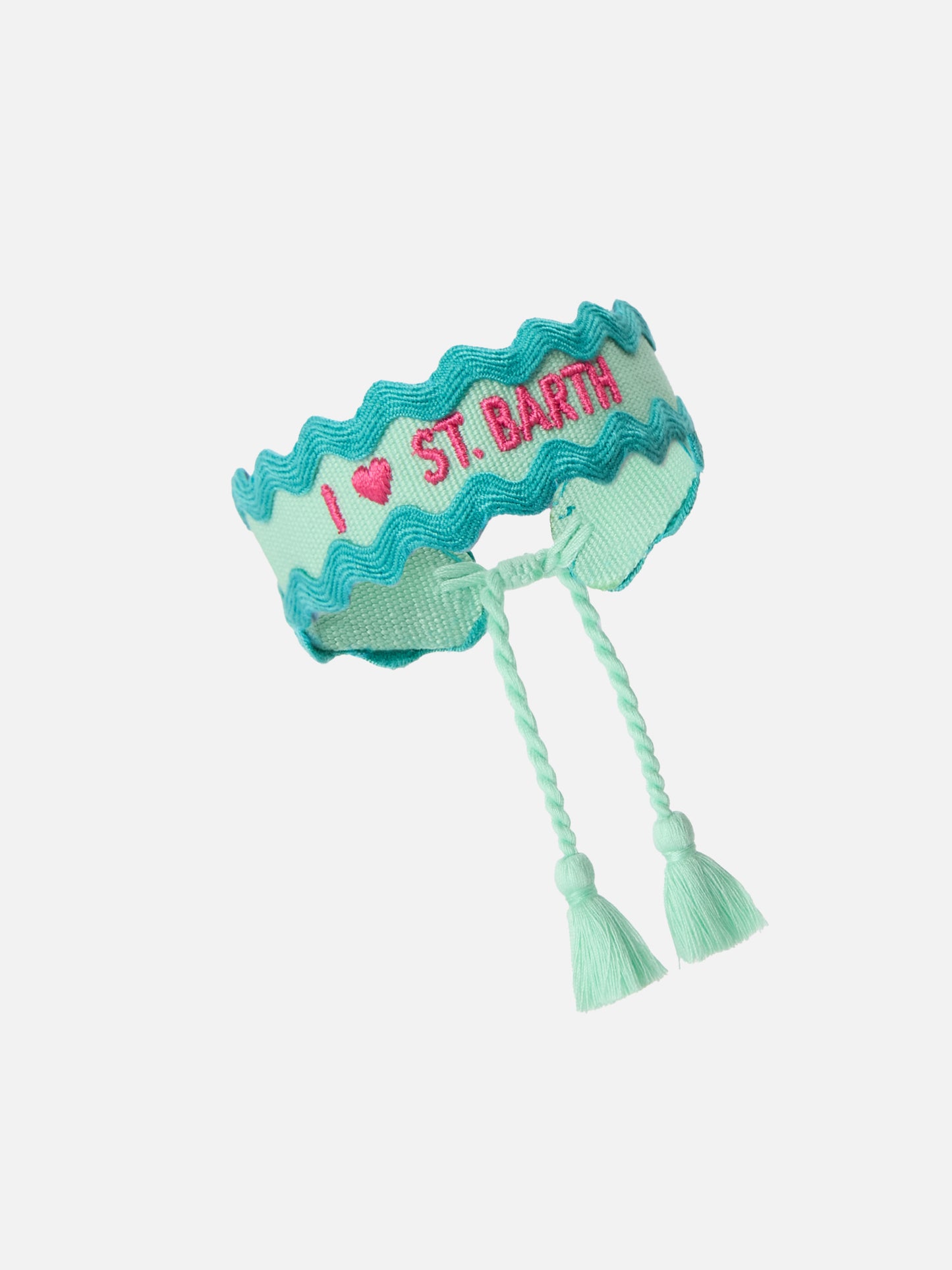 Pulsera de tela en verde agua con bordado