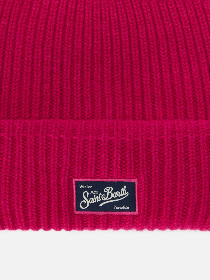Berretto Berry W a coste in misto cashmere fuchsia