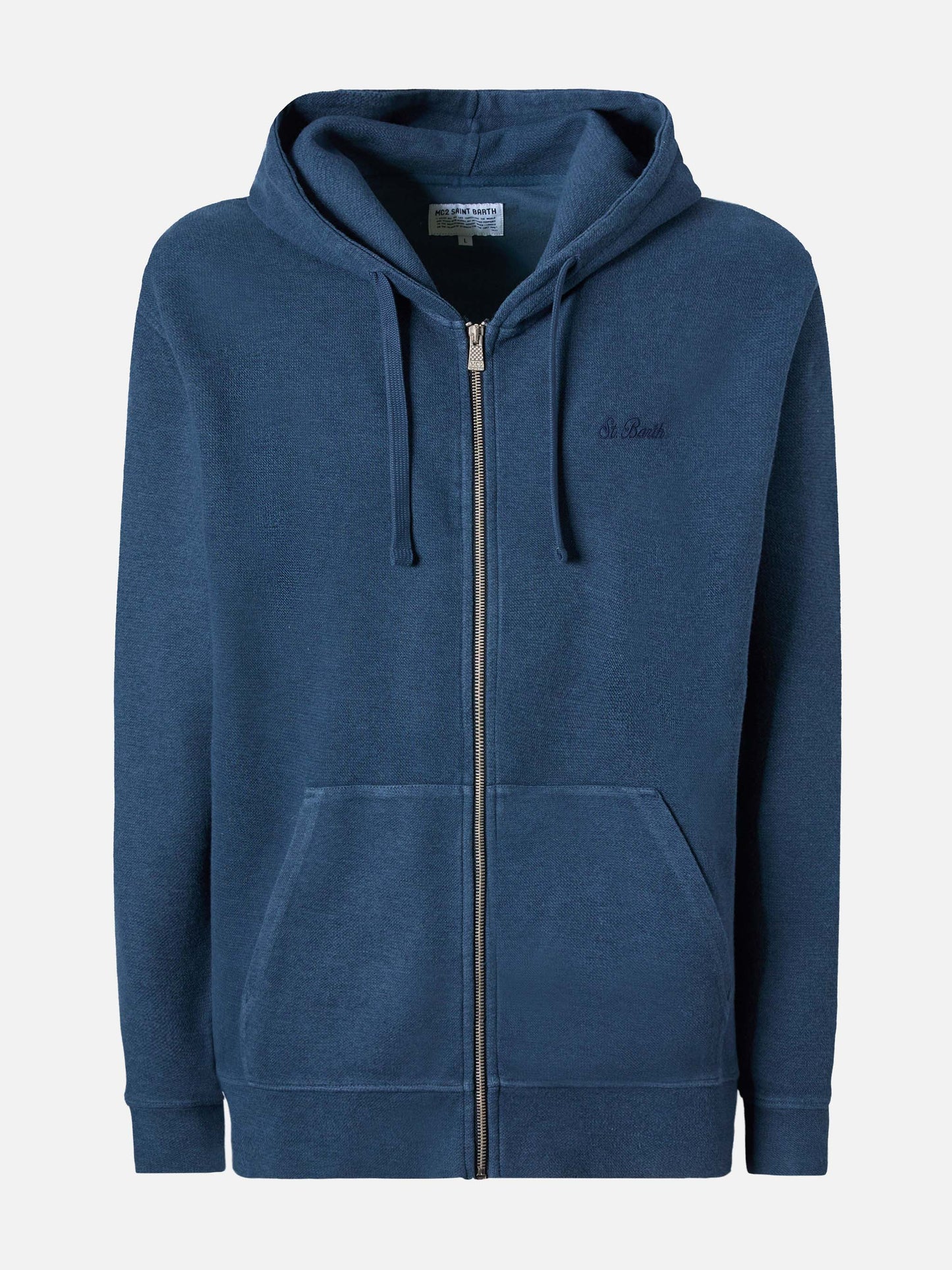 Felpa con cappuccio Barrett in cotone blu con zip frontale