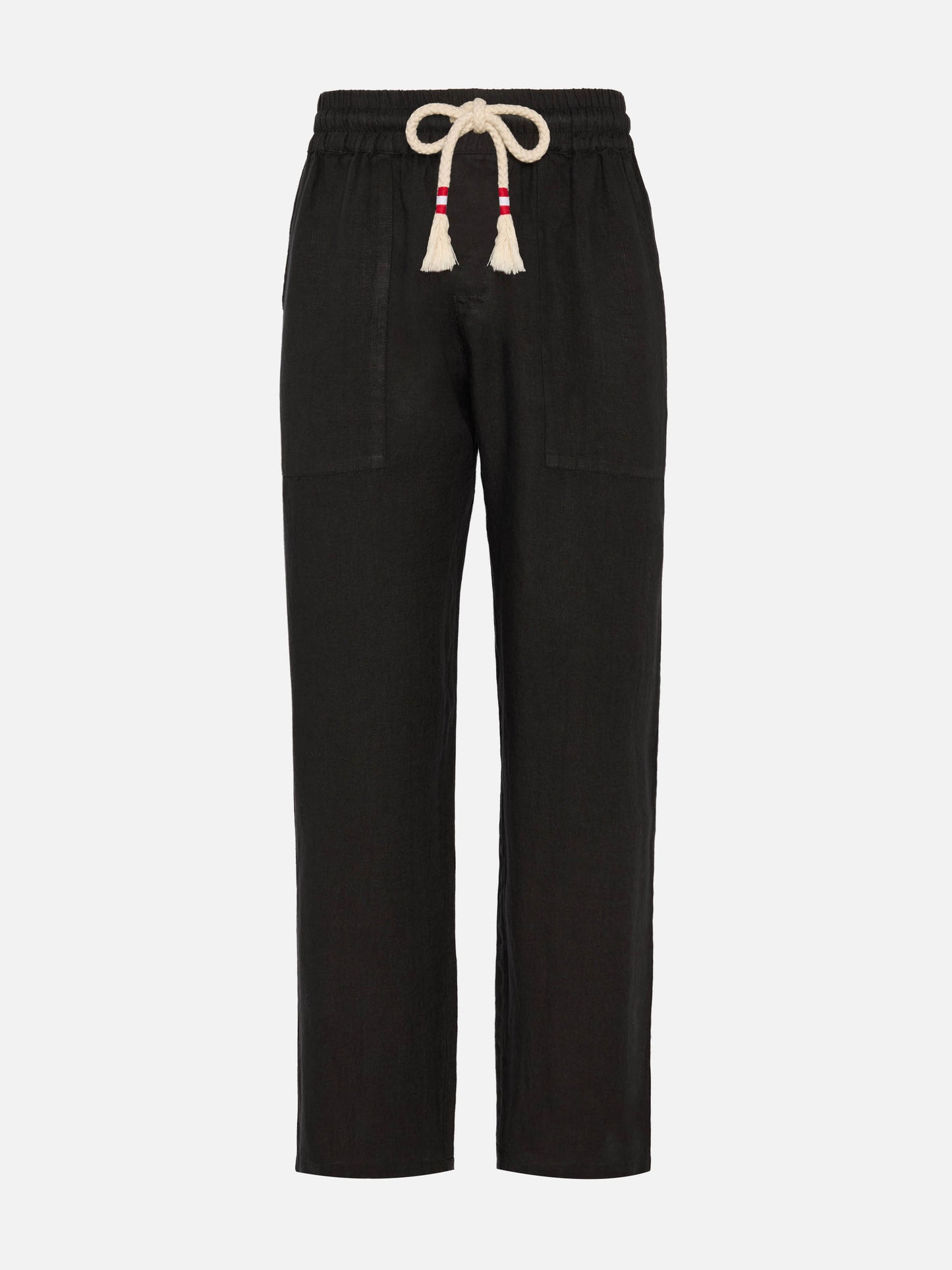 Man black linen Calais pants with drawstring