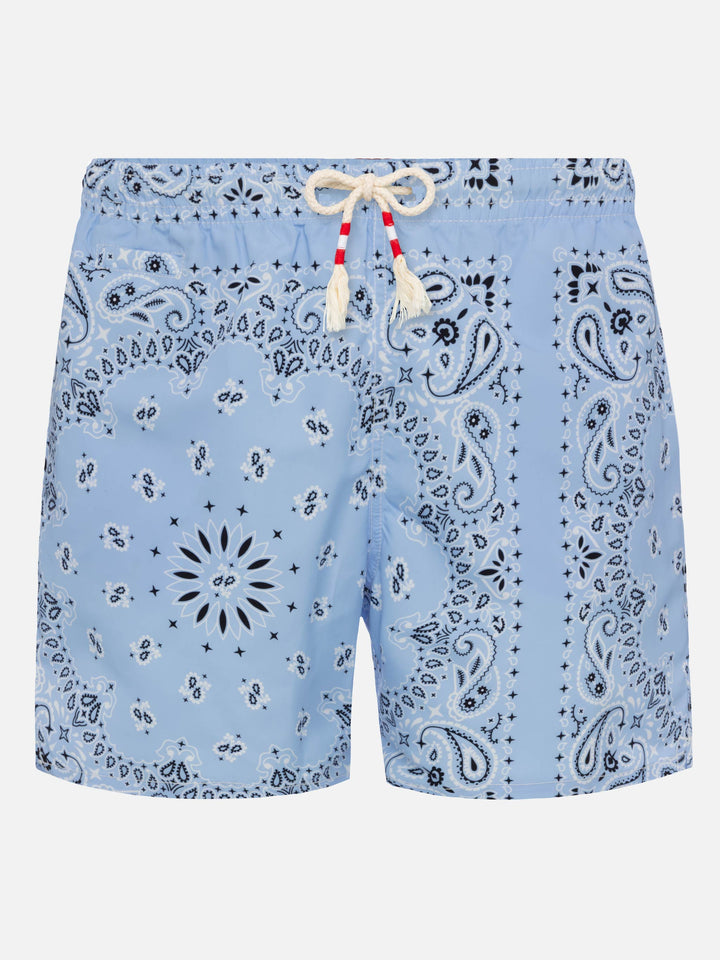 Mid-length swim-shorts Caprese with sky blue bandanna print - MC2 Saint Barth