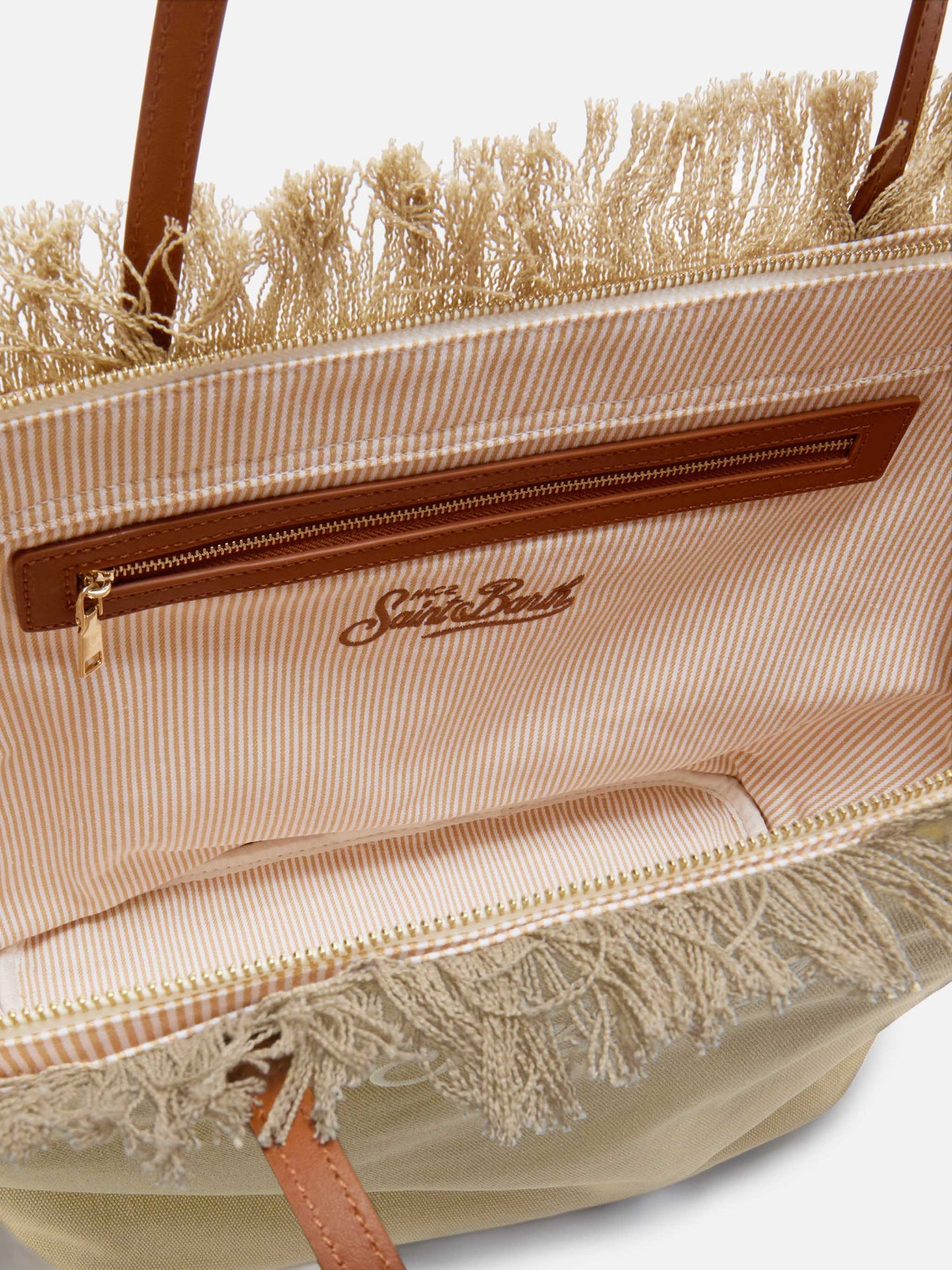 Sac City regular en toile beige avec franges