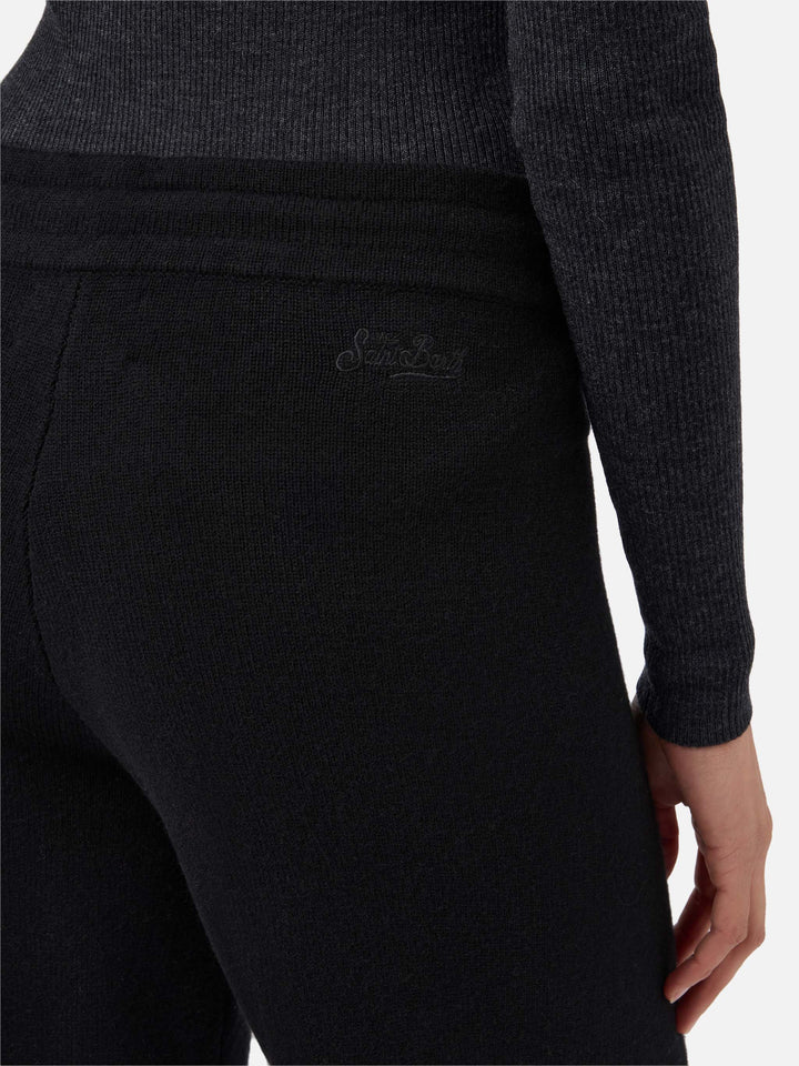 Pantaloni palazzo Cambon in pura lana neri a vita alta con coulisse