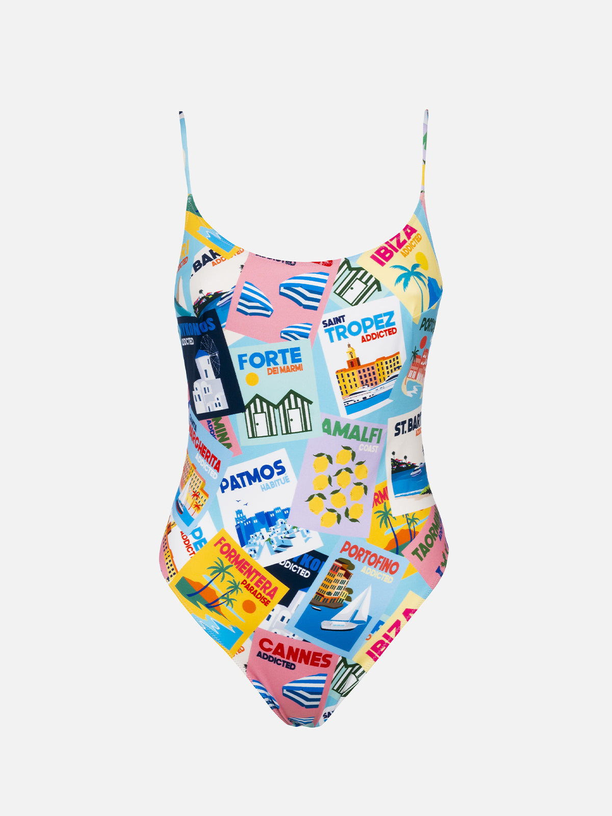 Damen-Badeanzug Cecille mit Postkarten-Print