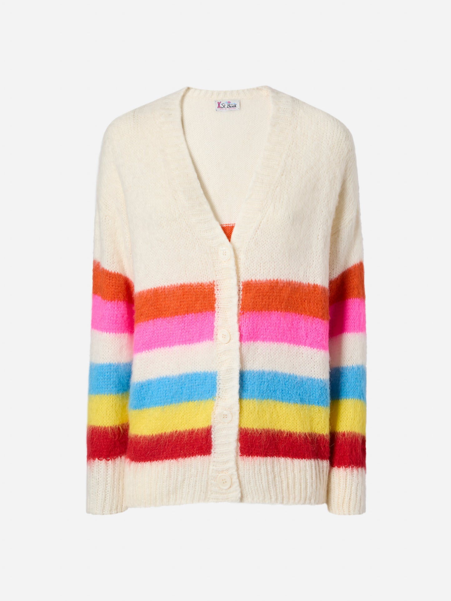 Cardigan Chloe garzato e morbido a righe multicolor