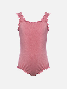 Girl lurex one piece swimsuit Clio with contrast frill - MC2 Saint Barth