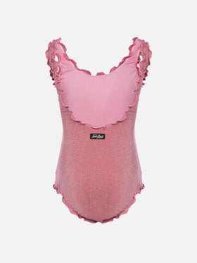 Girl lurex one piece swimsuit Clio with contrast frill - MC2 Saint Barth