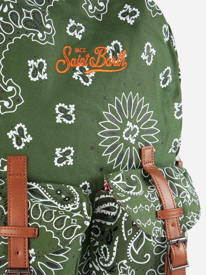 Canvas backpack Cody with green bandanna print - MC2 Saint Barth