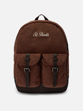 Zaino Cody Corduroy in misto lana marrone con dettagli in pelle